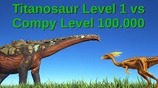 Titanosaur (lvl 1) vs Compy (lvl 100.000) || ARK: Survival Evolved