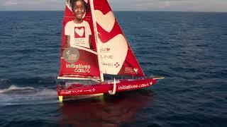 Sam Davies au départ de la Route du Rhum sur Initiatives Coeur