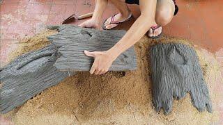 Cement crafts | DIY flower pot / great idea from tree stump
