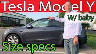 2021 Tesla Model Y Size breakdown - 6'5" tall driver with BABY Measurements