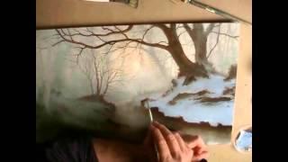 Painting Silver Birch trees in a woodland Oil Painting by Alan Kingwell