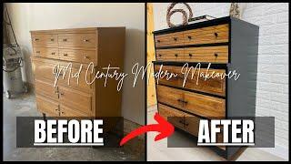 AMAZING Mid Century Modern makeover || 2 tone black and Mahogany stain || Furniture Flip Resoration