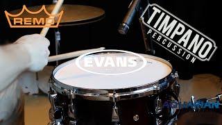 Aquarian vs Evans vs Remo: 62 heads - ULTIMATE Snare Head Comparison - Timpano Percussion