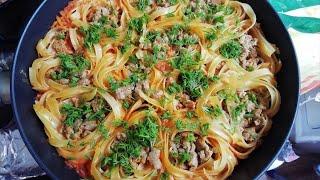 Макароны на сковороде Гнезда Макароны по флотски с фаршем