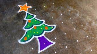 Xmas special kolam designs/7*4 christmas simple kolam/simple santa claus rangoli/Amazingrangoli