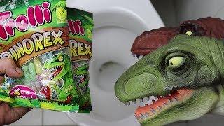 WILL IT FLUSH? TROLLI DINO REX. DINOSAUR CANDY!!