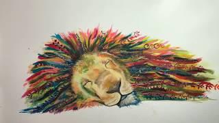 Demonstration timelapse video painting a lion in mixed media