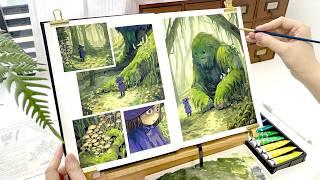 Monster Design｜Comic Panel Storytelling｜Relaxing Gouache Painting Process｜Witch in the Forest‍️