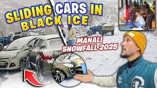 Sliding cars in Black ice | Snowfall in Manali 2025 ️| Snowfall ma itne Logo ko rescue kiya