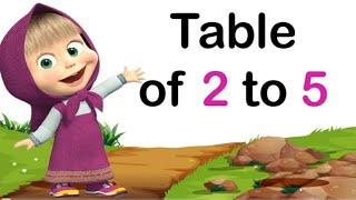 Table of 2 to 5, Table of 2-5, Multiplication table of 2 to five