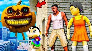 Franklin and Shinchan & Pinchan play HIDE AND KILL with Squid Game Doll In GTA 5