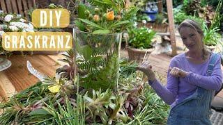 Lichtervogel im DIY Graskranz mit Sukkulenten & frischen Schnittblumen  Deko für drinnen & draußen