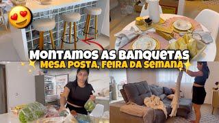 MONTAMOS AS BANQUETAS DA SALA, FICOU LINDO  | MESA POSTA DE CAFÉ, LEGUMES DA SEMANA - CORREIOS 