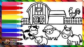 Disegnare e Colorare una Fattoria con Animali  Disegni per Bambini