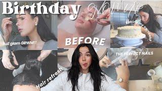 BIRTHDAY VLOG Glow up with me, full glam makeup GRWM, hair refresh, birthday outfits, nail inspo..