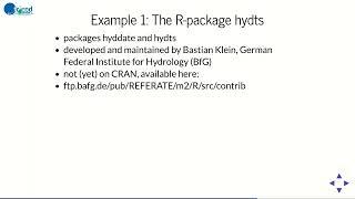 2022 Session 2 "Improving Reproducibility and Efficiency - Use of R in Hydrology"[T. Recknagel]