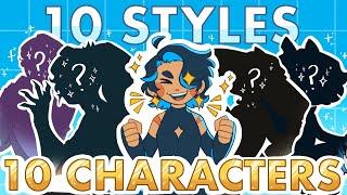 10 OCs in 10 art styles challenge!  (gravity falls, my little pony, cookie run, & more!)