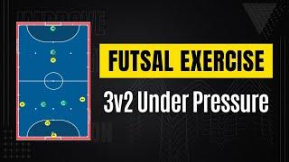 FUTSAL EXERCISE: 3v2 under pressure. A game situation of a 3-1 formation against a 2-2 formation.