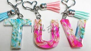 Marble Effect in Resin Letter Keychains | Design #16 | RESIN CRAFTS 101 #marble #resinart #resin101