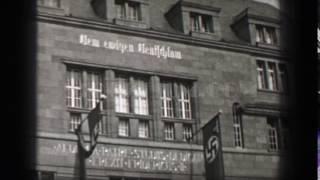 1937: Nazi banner flags on German civic state military building. BERLIN, GERMANY