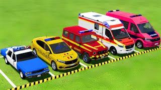 CHEVROLET, DACIA, VOLKSWAGEN POLICE CARS & MERCEDES AMBULANCE VEHICLES TRANSPORTING ! FS22