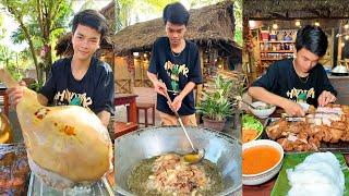 Amazing cooking skill: Chef Ny fry pig leg crispy with noodle and eating_ Cooking With Chef Ny.