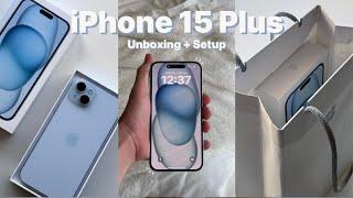  iPhone 15 Plus Blue Aesthetic  Unboxing + Setup | 🫐🫧