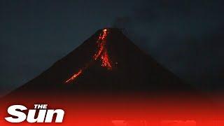 The Philippines' Mount Mayon volcano erupts as red hot lava flows