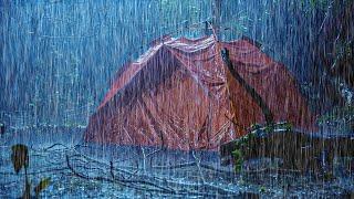 Deep Sleep Instantly on a Rainy Night | Serenity of Heavy Rainfall on Tent and Loud Thunder Sounds