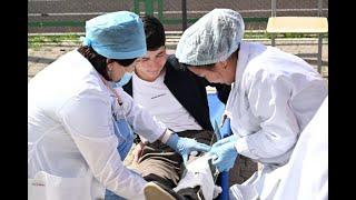 Өзбекәлі Жәнібеков атындағы ОҚПУ-да өткен төтенше жағдайға нысандық жаттығу жұмыстары