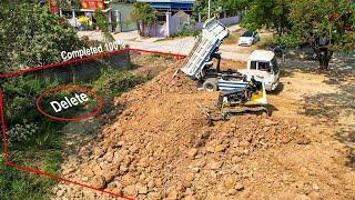 Completed Video Of Tiny Dump Truck 5Tons And Dozer Komatsu D20 Pushing Dirt to Clear Pit