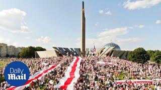 Belarus protest: Drone footage shows huge gathering in Minsk over election result