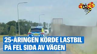 Här välter lastbilen efter polisjakten i Uppsala