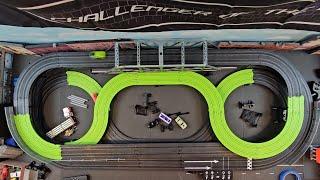 AutoWorld HO Slot Car track. Mostly sped up 8x (25 minute setup&testing) Racing 2:40 & end #JoJoCity