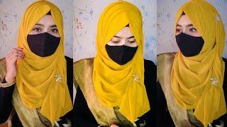 Eid  Hijab Styles With Side Layers | New Stylish Layer Hijab Tutorial With Saree For Eid |