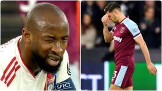 Lyon striker Moussa Dembele winks after getting Aaron Cresswell sent-off during europa league match