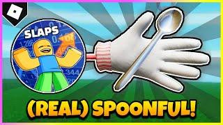 How to ACTUALLY get SPOONFUL GLOVE + "SLAP BATTLES SWEEP" BADGE in SLAP BATTLES! [ROBLOX]