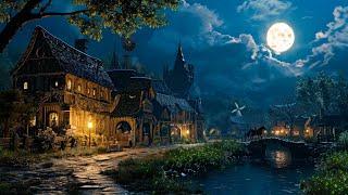 Medieval Village Ambience | Relaxing Medieval Village Sounds at Night, Gentle River, Frogs, Crickets