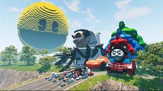 Big & Small Mcqueen, Skibidi Toilet, Dinoco, Pixar Cars vs DOWN OF DEATH into Pac-Man | BeamNG.Drive