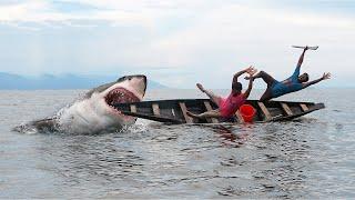 Shark Attack on Fishing Boat | fun made great white shark attack video at sea part 7