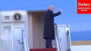 JUST IN: President Trump Boards Air Force One At JBA En Route To Palm Beach, Florida