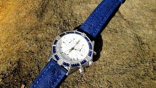 SecTime UK Ostrich Leather AMSTERDAM BLUE Watch Strap on a Breitling