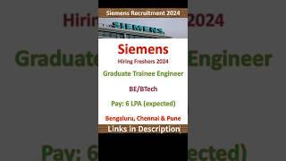 Siemens Off Campus Drive 2024 | Graduate Engineer Trainee | BE, BTech | Fresher Jobs