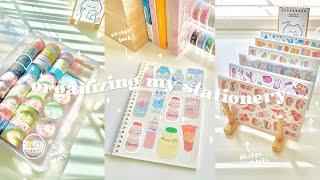 organizing my stationery// asmr organize with me + my stationery collection, washi tapes & stickers