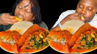 Asmr mukbang vegetable stew and fufu sound eating African food eating challenge