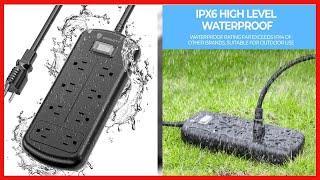 ESHLDTY 8-Outlets Outdoor Power Strip Weatherproof, 6ft Extension Cord IPX6 Waterproof 1875W Overloa