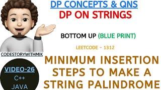 Minimum Insertion Steps to Make a String Palindrome | Blue Print | DP On Strings | Leetcode 1312