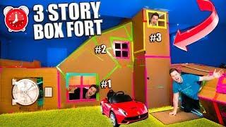 WORLDS BIGGEST 3 STORY BOX FORT! Secret Rooms, Gaming Room (24 Hour Challenge)