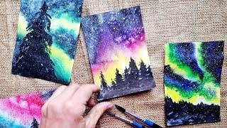 NORTHERN LIGHTS Watercolor Cards Watercolor painting for beginners!