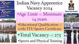 Indian Navy Apprentices Vacancy 2024/ Indian navy sports quota jobs 2024/ Naval Dockyard apprentices